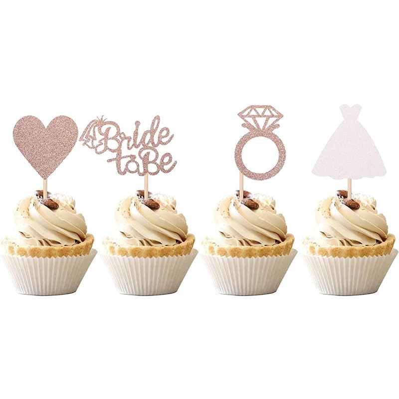 12/24pcs כלה להיות יהלומי טבעת Cupcake Toppers חתונת כלה מקלחת עוגת קישוטי רוז זהב מסיבת רווקות ספקי