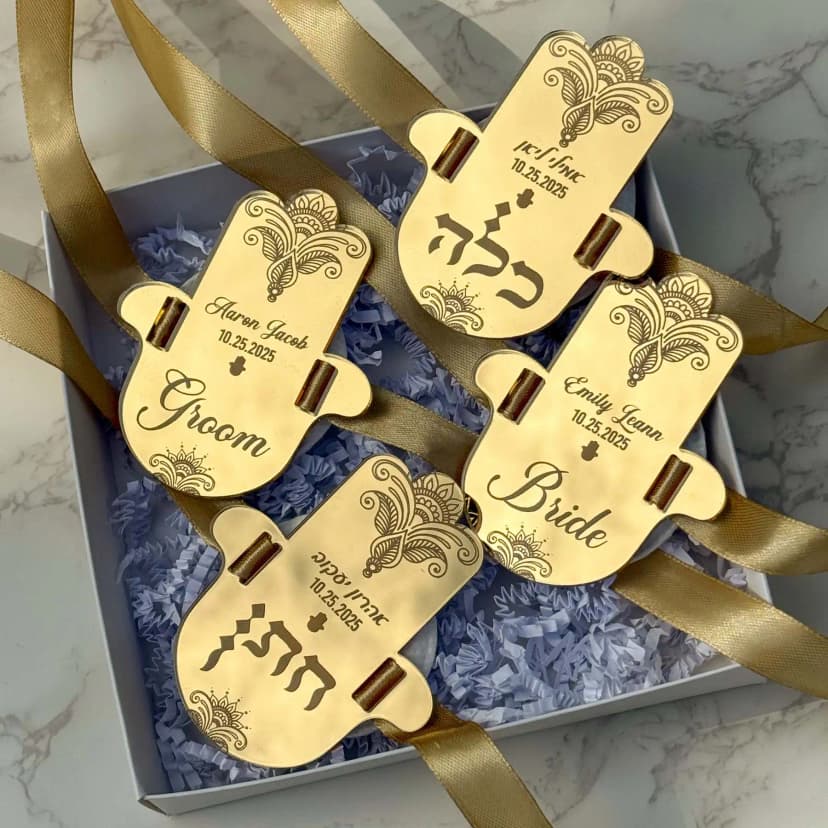 סט חינה חמסה מאקריליק 4 משוטים כותנה כלה חתן מסיבת חינה מראה זהב